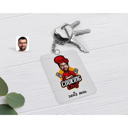 Personalized Men 'S Chef Caricature Of Transparent Plexiglass Anahtarlık-11