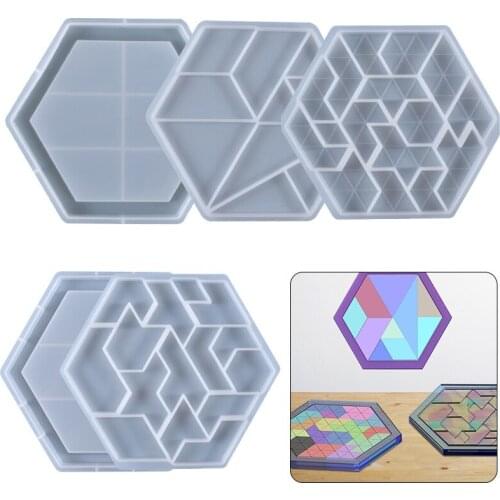 DIY Crystal Epoxy Mold Hexagon Tangram Puzzle Home Decoration Jewelry Silicone Mold Wholesale Resin Epoxy Kit and Molds