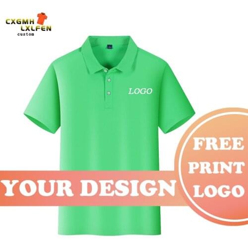 POLO shirt top 8-color custom logo short-sleeved cotton-feel plain weave lapel printing DIY brand text