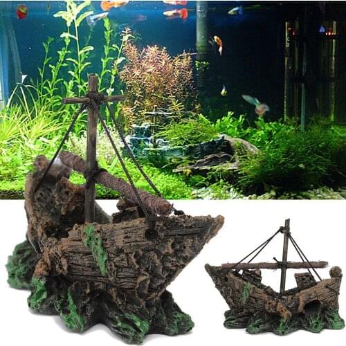 ShipResin Simulation Shipwreck Ship Boat View Aquarium Rockery Hiding Cave Tree Fish Tank Ornament Decoration 2020