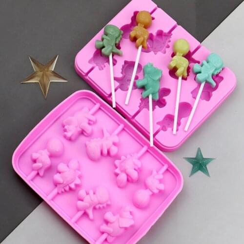 Lollipop Silicone Mold 2pcs 8- Cavity Non-Stick Dinosaur Silicone Mold with 20 Sticks for Lollipop Chocolate Candy TS2