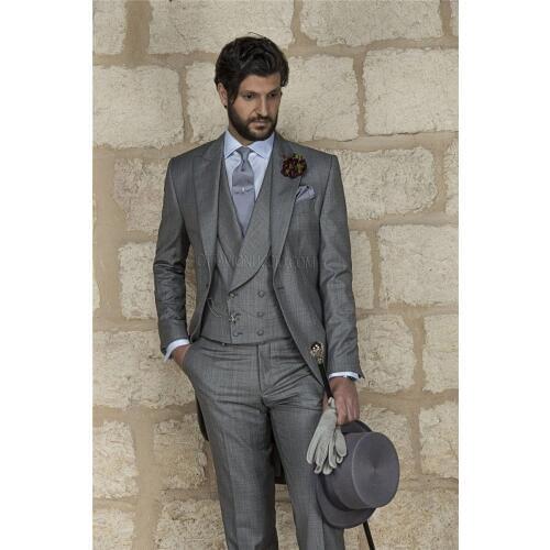 Morning Style Groom Tuxedo Groomsmen Gray Wedding/Dinner/Evening Suits Best Man Bridegroom (Jacket+Pants+Tie+Vest) B60