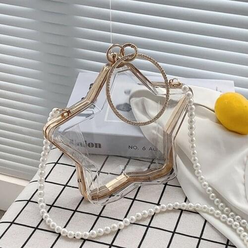 Solid Color Five-pointed Star -shaped Shoulder Messenger Bag Fashion Acrylic Pearl Chain Ladies Bags 2021 Trend Crossbody Bag