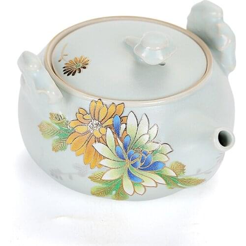 Three dimensional flower laying hand grasping teapot Japanese Kung Fu tea pot ceramic large household Ru kiln tea maker teaware
