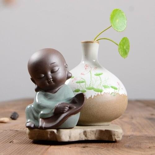 Hydroponics Vase Creative Kiln Little Monk Flower Arranger Rough Ceramic Combination Vase Ornament Placement Pots Decoration