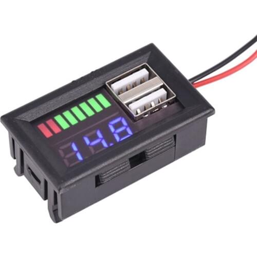 LED Digital Display Voltmeter Voltage Meter Volt Tester Dual USB 5V 2A for D C 12V Cars Motorcycles Vehicles Battery Capacity