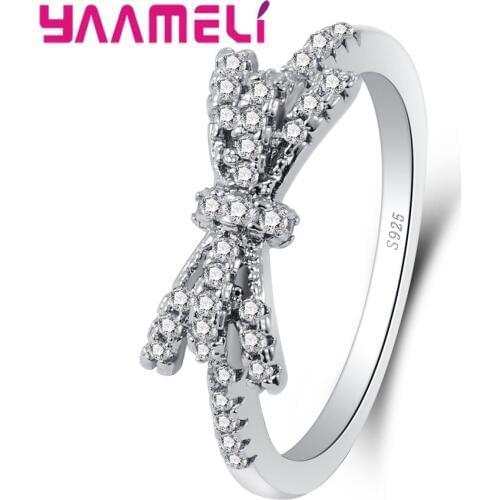 Top quality Bow Ring Bow Tie Austria Crystals wedding Rings for Women Engagement Bijoux Party Christmas Popular Gift