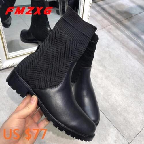 Women Fashion Stretch Fabric Woman Leather Winter Boots Ankle Leather Boot For Women Booties Stretch Suede Ankle Top Brand Boots