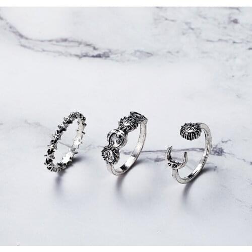 Silver Plated Angel Wings Ring for Women Personality Gothic Punk Steampunk Heart Butterfly Skull Ring Sets 2021 Vintage Jewelry