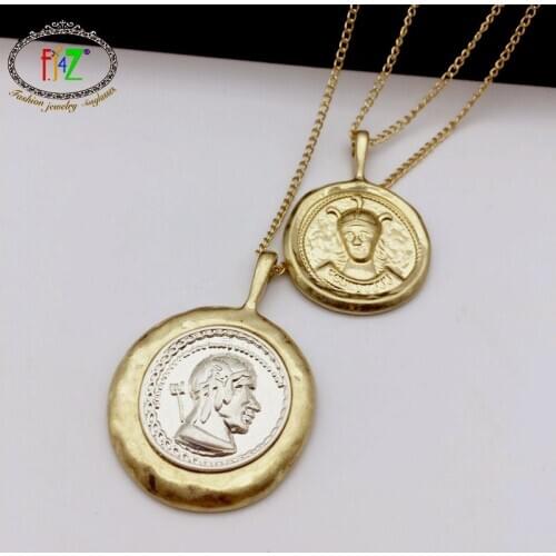 F.J4Z Hot Sale Ancient Rome Coins Pendants Necklaces Fashion Vintage Women Necklace Accessories wisiorek damski