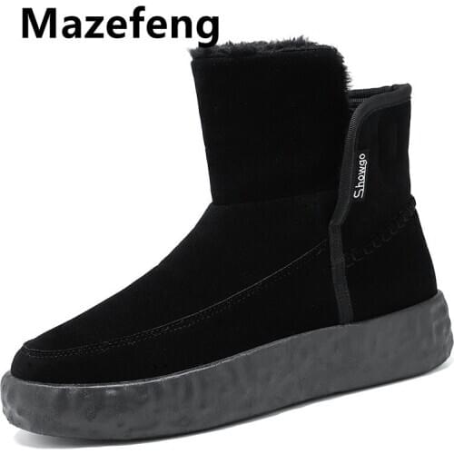 Mazefeng Snow Boots Men Shoes Warm Plush Fur Ankle Boots Winter Male Slip on Flat Casual Shoes Waterproof Ultralight Footwear