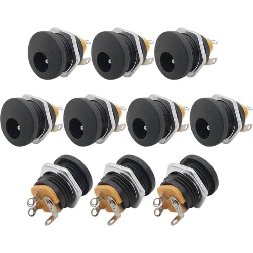 10/5/2pcs DC-022 5.5x2.1mm DC Power Socket Plug Jack DC Connectors Round Hole Screw Nut Interface Panel Mounting DC022 5.5-2.1