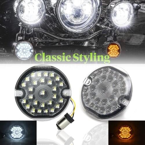 3-1/4 Inch Front Led Turn Signal Flat Smoke Lens 1157 Base Amber Lamp for Har-ley Motorcycle Road Glide Road King Sof
