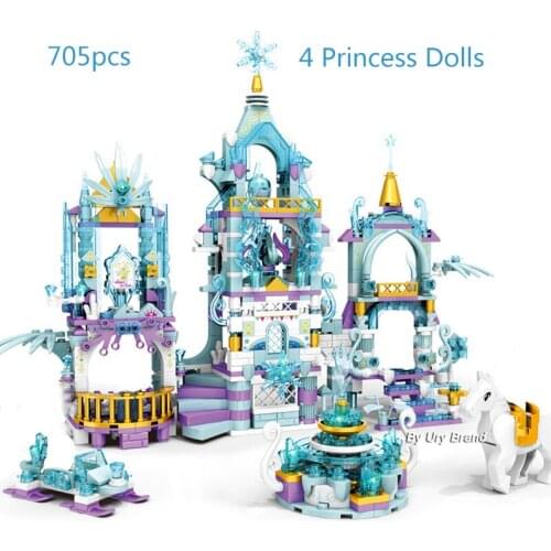705pcs Girls Friends Princesss Ice Playground Castle House Set Horse Dolls DIY Building Blocks Toys For Kids Creative Gifts
