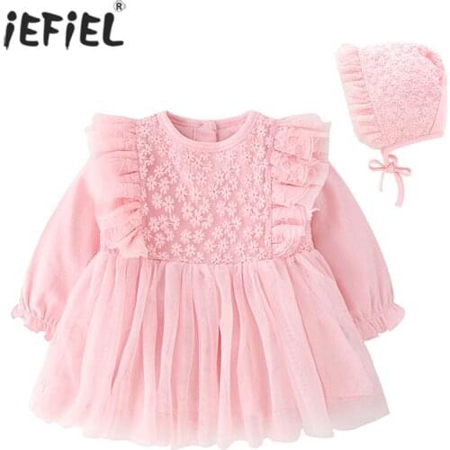 Infant Baby Girls White Baptism Outfits Birthday Party Princess Embroidered Floral Mesh Dresses Autumn Newborns Christening Set