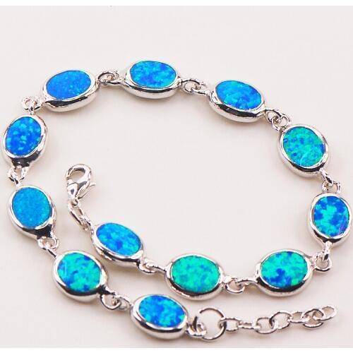Free Shipping Blue Fire Opal 925 Sterling Silver Bracelet 7.5"+0.5" P82