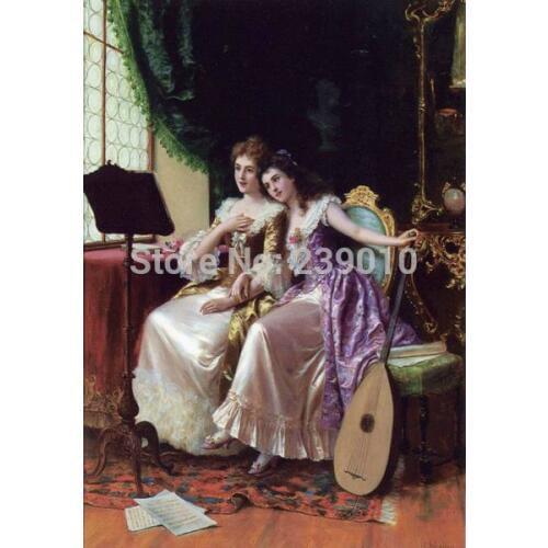Free shipping figure court painting on canvas lady noble wall art Decortion picturecanvas palace print oil painting