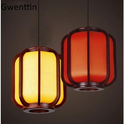 Chinese Style Wood Pendant Lamp Sheepskin Lantern Hanging Lights for Living Room Restaurant Home Deco Retro Wooden Pendant Light