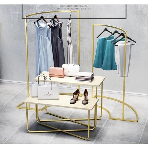 Golden clothing store display rack floor-standing display shelf wrought iron