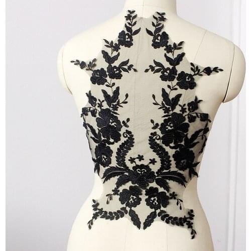 French Lace Fabric Black/ Ehite Cotton Embroidered Applique High-end Wedding Dress Accessories Handmade DIY