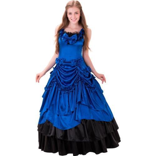 Janpanese Blue Gothic Lolita Dress Sleeveless Lace Long Sweet Lolita Dress Ball Gown Halloween Carnival Cosplay Costume