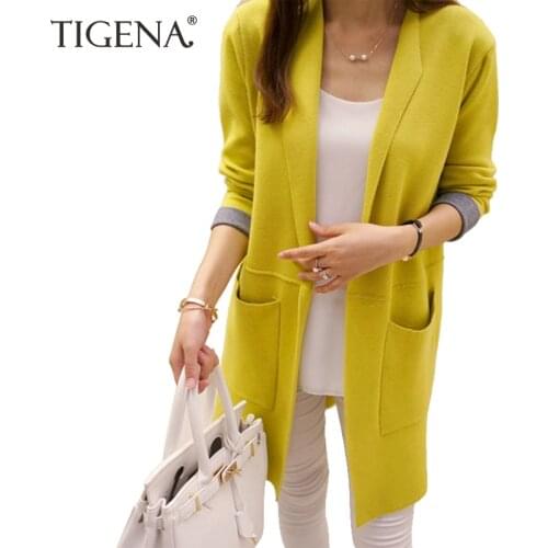 TIGENA Long Cardigan Female 2021 Autumn Winter Women Long Sleeve Cardigan Sweater Knitted Cardigans For Women Jacket Tops