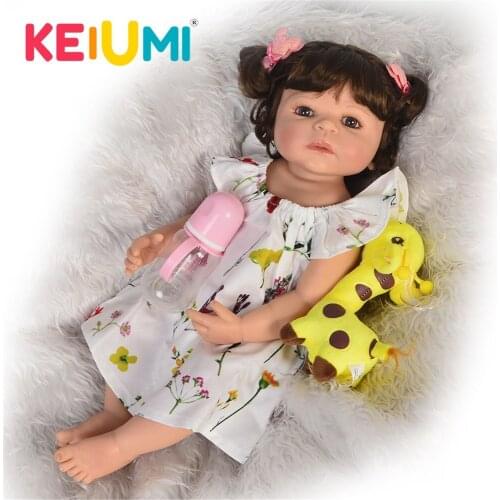 KEIUMI 22 Inch Baby Reborn Girl Full Vinyl Body Lifelike Silicone Newborn Dolls Reborn Babies Curls Hair Kids Christmas Gift