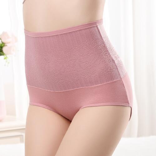 KJ015 Solid Cotton Women Slim Underwear Big Size Briefs High Waist Jacquard Intimates Female Sexy Lingerie Body Shaping Panties