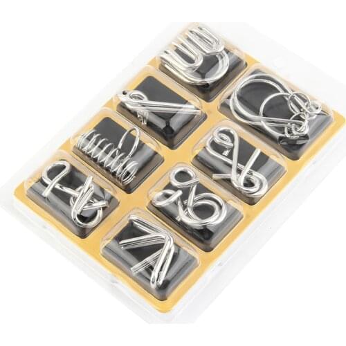 Hot! Interesting 8Pcs/Set Classic IQ Metal Puzzle Brain Teaser Disentanglement Wire Puzzles Game Toy for Children Kids New Sale