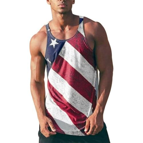 Men Tank Top Sleeveless Independence Day Print Fitness Vests Outdoor Muscle Bodybuilding Sportwear Streetwear Compression Single