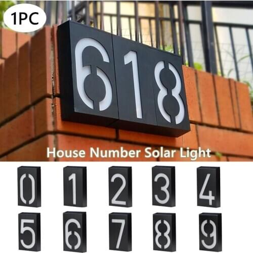 1PC 0-9 Digital Solar Power LED Light Wall Mount Home Hotel Door Address Plaque Number Digits Plate