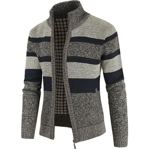 Mens Autumn and Winter Fashion Sweater Patchwork Knitted Cardigan Jacket Clothing Mens Knitted Sweater Sweater Coat Jacket