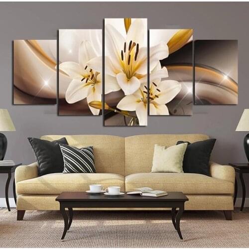 2021 New 5Pcs Blooming Lilies Poster Wall Art Poster Print Gallery Living Room Interior Home Decoration Nordic Hand Painted