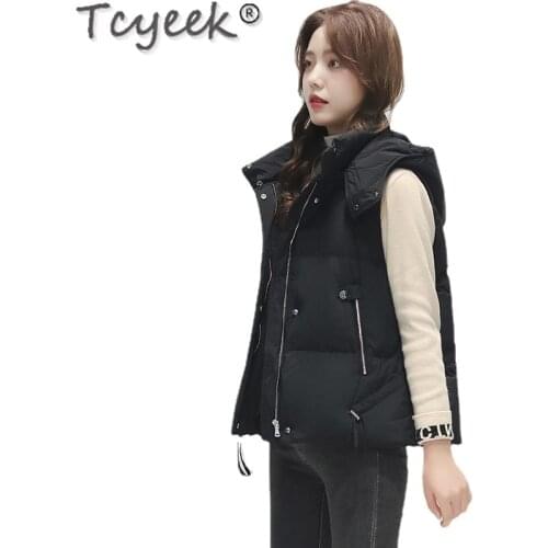 Tcyeek New Autumn Winter light thin Vest Women Fashion hooded Sleeveless Coat Short Outwear Casual femme kurtki damskie SQQ420