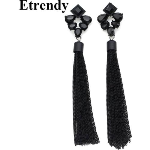 2020 New Personality Black Metal Tassel Long Earrings For Women Rhinestone Trendy Jewelry Party Statement Earrings Nightclub