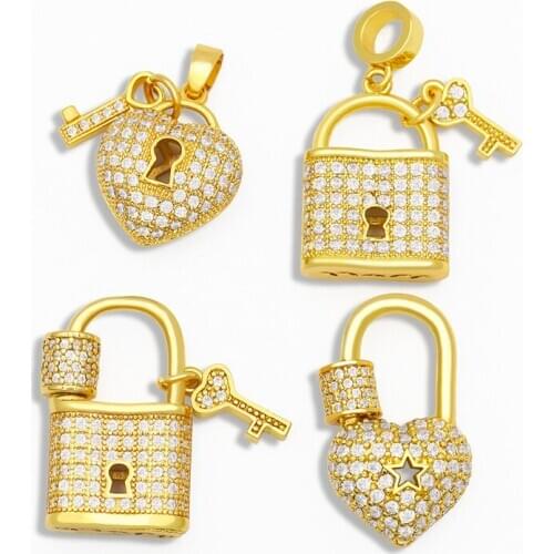 OCESRIO DIY Rainbow Small Lock Heart Pendant For Women Jewelry Key CZ For Jewelry Components Necklace Pendant pdta073