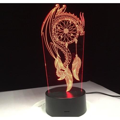 Dragon Feather Acrylic 7 Colors Changing Led Nightlights 3D light LED Desk Table Lamp USB 5V Lamps for Home Decoration Drop Ship