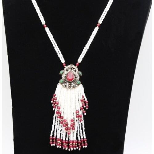 Vintage Turkish Women Bead Tassels Sweater Chain Necklace Jewelry Antique Gold Color Bohemia Ethnic Long Bead Strand Jewelry