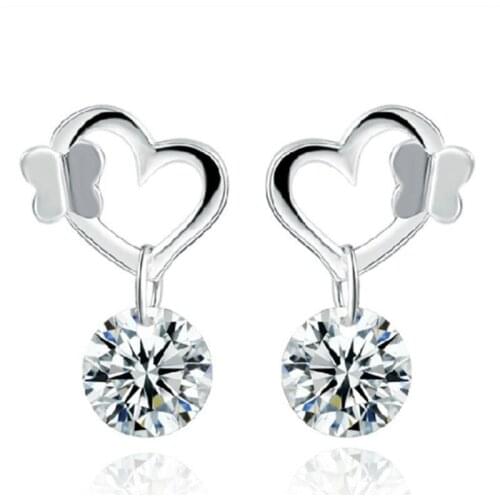 TJP Fashion Silver Plated Earrings For Women Party Accessories Charm Crystal Heart Butterfly Stud Earrings For Girl Bijou