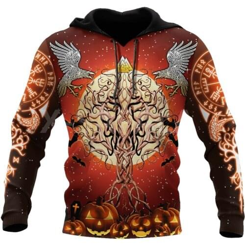 Viking Halloween - Tree Of Life with Raven 3D Hoodie Man Women Harajuku Outwear Zipper Pullover Sweatshirt Casual Unisex Jacket