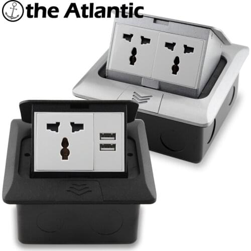 13A Universal Socket 2 Pin 3 Hole With USB Charging Port Pop-Up Floor Socket 2 Way Power Outlet Aluminum Alloy Office EU FR