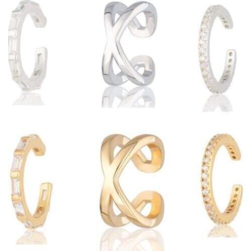 Slovecabin 925 Sterling Silver Slim Sparkling 1pcs Ear Cuff Earrings Clip On Round CZ Circle Stack 3 Style Women Accessories