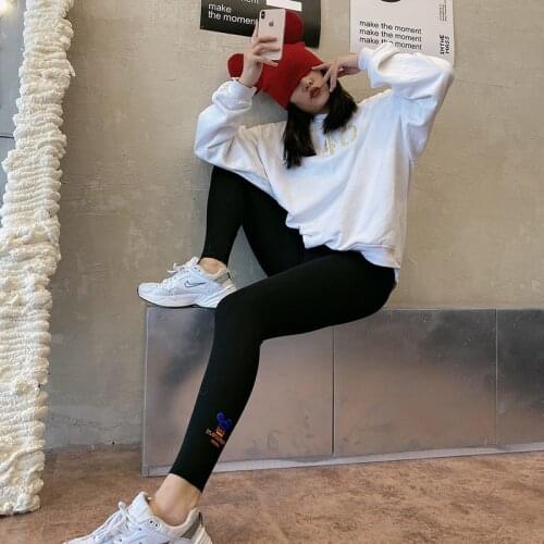 Spring Autumn Disney Mickey Ear Pattern Embroidery Women Cotton Sport Yoga Casual Elastic Korean High Waist Female Leggings