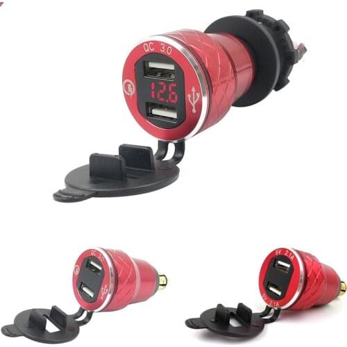 Portable Universal 12V-24V Dual USB Motorcycle Cigarette Lighter Power Adapter Charger Din to USB Socket Red Color Waterproof