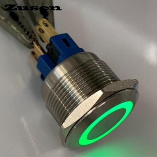 Zusen 22mm stainless steel ring illuminated momentary push button switch(ZS22F-11E/G/12V/S)