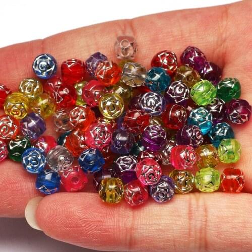 100pcs/lot Round Rose Pattern Loose Spacer Beads 4x6mm Acrylic Beads For Jewelry Making DIY Necklace Bracelet Beaded Accessories