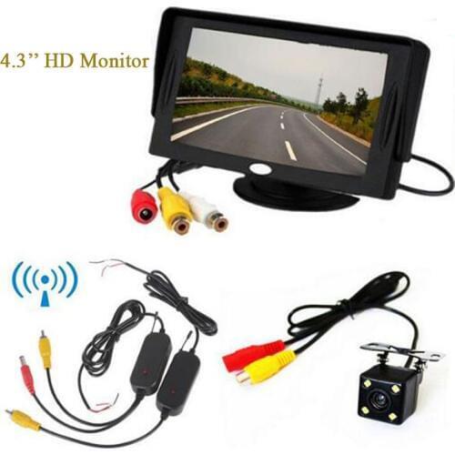 2.4G Wireless video transmitter and receiver 4 LED BackUp Reverse Car Rear View Camera 4.3" LCD parking camera mirror CAR Kit