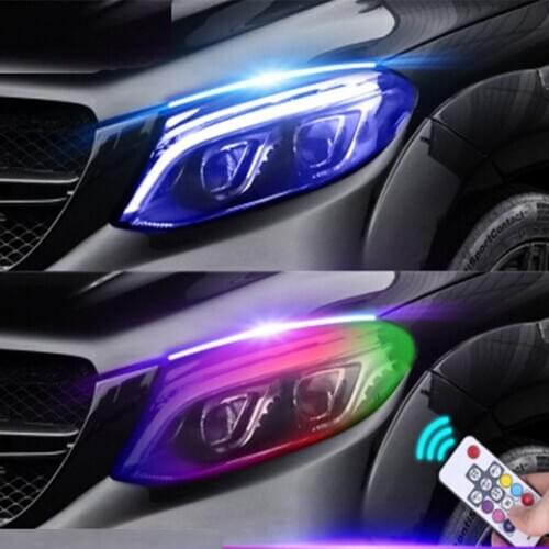 2Pcs Car Daytime Running Light Flowing DRL Multicolor RGB Waterproof Flexible Headlight Turn Yellow Signal LED Strip Lamp 12V