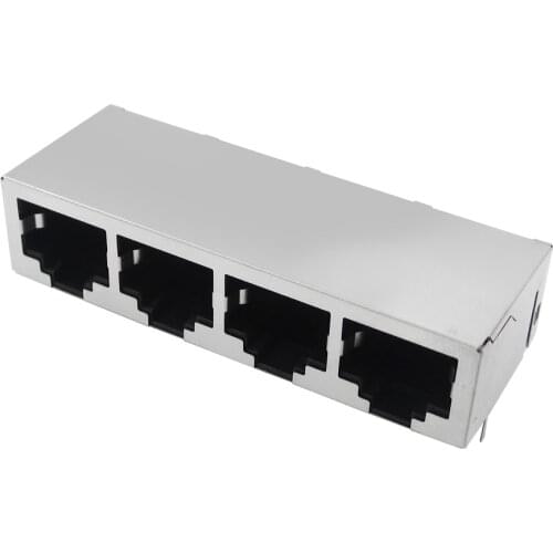 2PCS/LOT PCB Jack Connector RJ45 Modular jack Network 90 degrees in 8P8C 1x4 PORTS PCB socket/ LAN Connector new