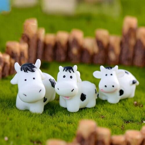 3PCS/SET Cow Family Figurine Miniature Animal Fairy Garden Decor Micro Landscape Succulent DIY Bonsai Accessory Ornaments Toy
